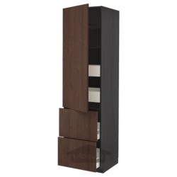 کابینت بلند با قفسه/4 کشو/درب/2 جلو ایکیا مدل IKEA METOD / MAXIMERA رنگ جلوه چوب مشکی