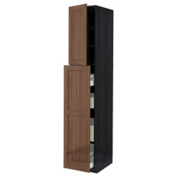 کابینت بلند با باز کننده فشاری 4 کشو/درب/2 قفسه ایکیا مدل IKEA METOD / MAXIMERA رنگ جلوه چوب مشکی