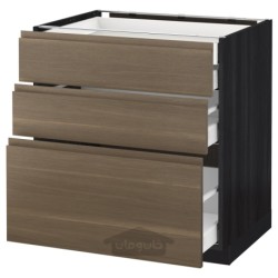 کابینت کف 3 جلو/2 کوتاه/1 متوسط/1 بلند کشو ایکیا مدل IKEA METOD / MAXIMERA رنگ جلوه چوب مشکی