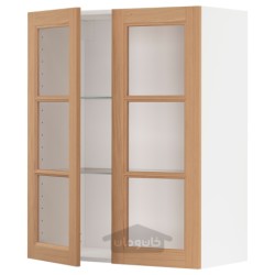 کابینت دیواری با قفسه / 2 درب شیشه ای ایکیا مدل IKEA METOD رنگ سفید