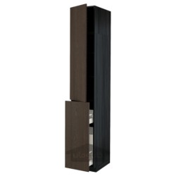 کابینت بلند با باز کننده فشاری 3 کشو/1 درب/2 قفسه ایکیا مدل IKEA METOD / MAXIMERA رنگ جلوه چوب مشکی
