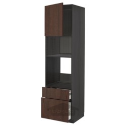 کابینت بلند برای فر/مایکروویو با درب/2 کشو ایکیا مدل IKEA METOD / MAXIMERA رنگ جلوه چوب مشکی