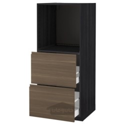 کابینت بلند با 2 کشو برای فر ایکیا مدل IKEA METOD / MAXIMERA رنگ جلوه چوب مشکی