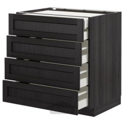 کابینت کف 4 جلو/2 کوتاه/3 متوسط کشو ایکیا مدل IKEA METOD رنگ جلوه چوب مشکی