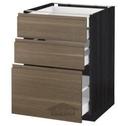کابینت کف 3 جلو/2 کوتاه/1 متوسط/1 بلند کشو ایکیا مدل IKEA METOD / MAXIMERA رنگ جلوه چوب مشکی