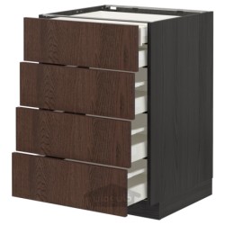 کابینت کف 4 جلو/2 کوتاه/3 متوسط کشو ایکیا مدل IKEA METOD / MAXIMERA رنگ جلوه چوب مشکی