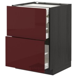 کابینت کف 2 درب/2 کوتاه/1 متوسط/1 بلند کشو ایکیا مدل IKEA METOD / MAXIMERA رنگ جلوه چوب مشکی