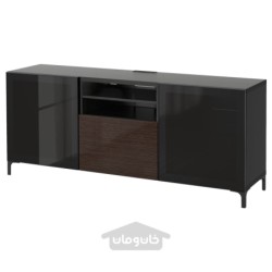 میز تلویزیون با کشو ایکیا مدل IKEA BESTÅ رنگ مشکی-قهوه ای/سلسویکن/براق نانارپ/قهوه ای شیشه دودی