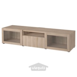 میز تلویزیون ایکیا مدل IKEA BESTÅ رنگ اثر گردوی خاکستری رنگ آمیزی شده/شیشه شفاف گردویی رنگ خاکستری لاپویکن