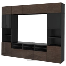ترکیب ذخیره سازی تلویزیون / درب های شیشه ای ایکیا مدل IKEA BESTÅ رنگ مشکی-قهوه ای/براق سلسویکن/قهوه ای شیشه دودی