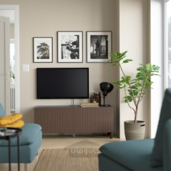 میز تلویزیون با درب ایکیا مدل IKEA BESTÅ رنگ مشکی-قهوه ای بیورکوویکن/مجارپ/روکش بلوط رنگ آمیزی شده قهوه ای