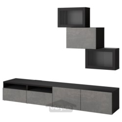 ترکیب ذخیره سازی تلویزیون / درب های شیشه ای ایکیا مدل IKEA BESTÅ رنگ مشکی-قهوه ای کالویکن/خاکستری تیره هیورتویکن