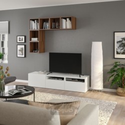 ترکیب کابینت برای تلویزیون ایکیا مدل IKEA BESTÅ / EKET رنگ سفید/اثر گردویی