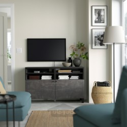 میز تلویزیون با درب ایکیا مدل IKEA BESTÅ رنگ مشکی-قهوه ای کالویکن/استابارپ/اثر بتن خاکستری تیره