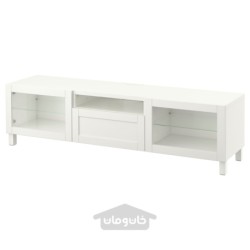 میز تلویزیون ایکیا مدل IKEA BESTÅ رنگ سفید/هانویکن/شیشه شفاف سفید استابارپ