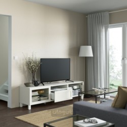 میز تلویزیون ایکیا مدل IKEA BESTÅ رنگ سفید/هانویکن/شیشه شفاف سفید استابارپ