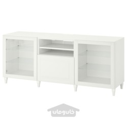 میز تلویزیون با کشو ایکیا مدل IKEA BESTÅ رنگ سفید/اسمویکن/سفید شیشه شفاف کبارپ