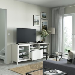 میز تلویزیون با کشو ایکیا مدل IKEA BESTÅ رنگ سفید/اسمویکن/سفید شیشه شفاف کبارپ