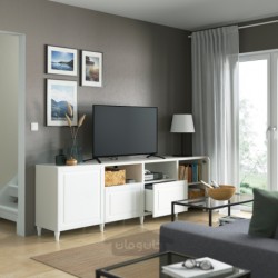 میز تلویزیون با درب و کشو ایکیا مدل IKEA BESTÅ رنگ سفید/اسمویکن/سفید کبارپ