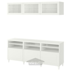 ترکیب ذخیره سازی تلویزیون / درب های شیشه ای ایکیا مدل IKEA BESTÅ رنگ سفید/اسمویکن/سفید شیشه شفاف کبارپ