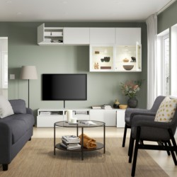 ترکیب ذخیره سازی تلویزیون / درب های شیشه ای ایکیا مدل IKEA BESTÅ رنگ سفید/شیشه شفاف سفید لاپویکن