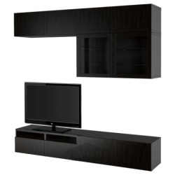ترکیب ذخیره سازی تلویزیون / درب های شیشه ای ایکیا مدل IKEA BESTÅ رنگ مشکی-قهوه ای/شیشه شفاف مشکی-قهوه ای هانویکن
