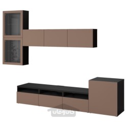 ترکیب ذخیره سازی تلویزیون / درب های شیشه ای ایکیا مدل IKEA BESTÅ رنگ مشکی-قهوه ای لاپویکن/شیشه شفاف خاکستری مایل به قهوه ای روشن