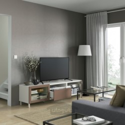 میز تلویزیون ایکیا مدل IKEA BESTÅ رنگ سفید سیندویک/لاپویکن/خاکستری مایل به قهوه ای روشن مجارپ