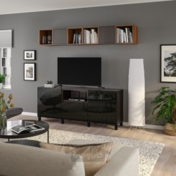 ترکیب کابینت برای تلویزیون ایکیا مدل IKEA BESTÅ / EKET رنگ مشکی-قهوه ای خاکستری تیره/اثر گردو
