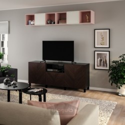 ترکیب کابینت برای تلویزیون ایکیا مدل IKEA BESTÅ / EKET رنگ مشکی-قهوه ای صورتی کمرنگ/روکش بلوط رنگ آمیزی شده