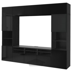 ترکیب ذخیره سازی تلویزیون / درب های شیشه ای ایکیا مدل IKEA BESTÅ رنگ مشکی-قهوه ای/براق سلسویکن/شیشه دودی مشکی