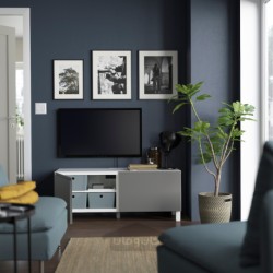 میز تلویزیون با درب ایکیا مدل IKEA BESTÅ رنگ سفید وسترویکن/استابارپ/خاکستری