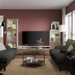 ترکیب ذخیره سازی تلویزیون / درب های شیشه ای ایکیا مدل IKEA BESTÅ رنگ سفید سیندویک/خاکستری مایل به قهوه ای روشن لاپویکن