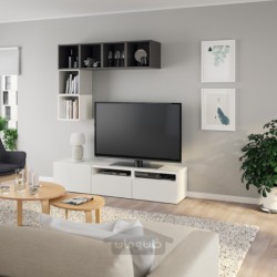 ترکیب کابینت برای تلویزیون ایکیا مدل IKEA BESTÅ / EKET رنگ سفید / خاکستری روشن / خاکستری تیره