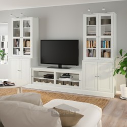 ترکیب ذخیره سازی تلویزیون / درب های شیشه ای ایکیا مدل IKEA HAVSTA رنگ سفید