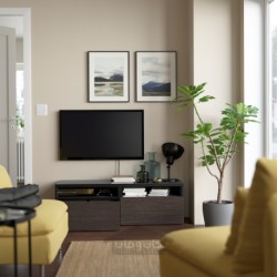 میز تلویزیون با کشو ایکیا مدل IKEA BESTÅ رنگ مشکی-قهوه ای/ براق سلسویکن/قهوه ای