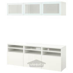 ترکیب ذخیره سازی تلویزیون / درب های شیشه ای ایکیا مدل IKEA BESTÅ رنگ سفید/براق سلسویکن/سفید شیشه مات