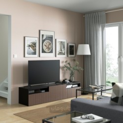 میز تلویزیون با کشو و درب ایکیا مدل IKEA BESTÅ رنگ مشکی-قهوه ای بیورکوویکن/روکش بلوط رنگ آمیزی شده قهوه ای