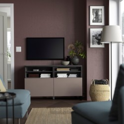 میز تلویزیون با درب ایکیا مدل IKEA BESTÅ رنگ مشکی-قهوه ای/هیورتویکن/قهوه ای استابارپ