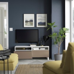میز تلویزیون با کشو ایکیا مدل IKEA BESTÅ رنگ سفید/لاپویکن/خاکستری مایل به قهوه ای روشن استابارپ