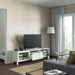 میز تلویزیون ایکیا مدل IKEA BESTÅ رنگ سفید/لاپویکن/شیشه شفاف سفید استابارپ