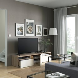 میز تلویزیون ایکیا مدل IKEA BESTÅ رنگ اثر گردویی خاکستری رنگ آمیزی شده/براق سلسویکن/سفید