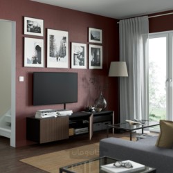 میز تلویزیون با درب ایکیا مدل IKEA BESTÅ رنگ مشکی-قهوه ای بیورکوویکن/روکش بلوط رنگ آمیزی شده قهوه ای