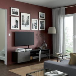 میز تلویزیون با درب ایکیا مدل IKEA BESTÅ رنگ مشکی-قهوه ای/اثر بتن کالویکن