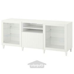 میز تلویزیون با کشو ایکیا مدل IKEA BESTÅ رنگ سفید/ساترویکن/سفید شیشه شفاف کبارپ