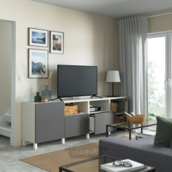 میز تلویزیون با درب و کشو ایکیا مدل IKEA BESTÅ رنگ سفید/خاکستری تیره وسترویکن