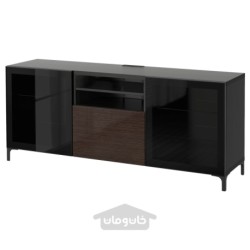 میز تلویزیون با کشو ایکیا مدل IKEA BESTÅ رنگ مشکی-قهوه ای/سلسویکن/براق نانارپ/قهوه ای شیشه شفاف