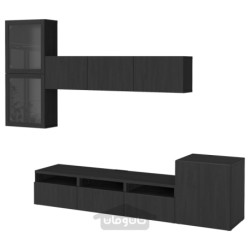 ترکیب ذخیره سازی تلویزیون / درب های شیشه ای ایکیا مدل IKEA BESTÅ رنگ مشکی-قهوه ای/شیشه شفاف مشکی-قهوه ای لاپویکن