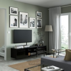 میز تلویزیون با درب ایکیا مدل IKEA BESTÅ رنگ مشکی-قهوه ای/براق سلسویکن/مشکی