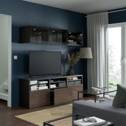 ترکیب ذخیره سازی تلویزیون / درب های شیشه ای ایکیا مدل IKEA BESTÅ رنگ مشکی-قهوه ای/براق سلسویکن/قهوه ای شیشه دودی